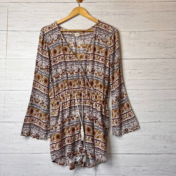 O'Neill Romper Womens Size Small Wrap Boho Floral Earth Tones Drawstring Hippy - Picture 1 of 16